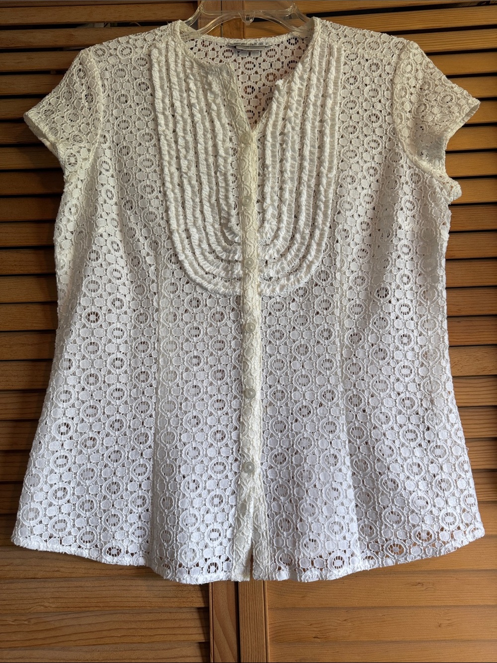 Van Heusen White Lace Short-Sleeve Button Front Top